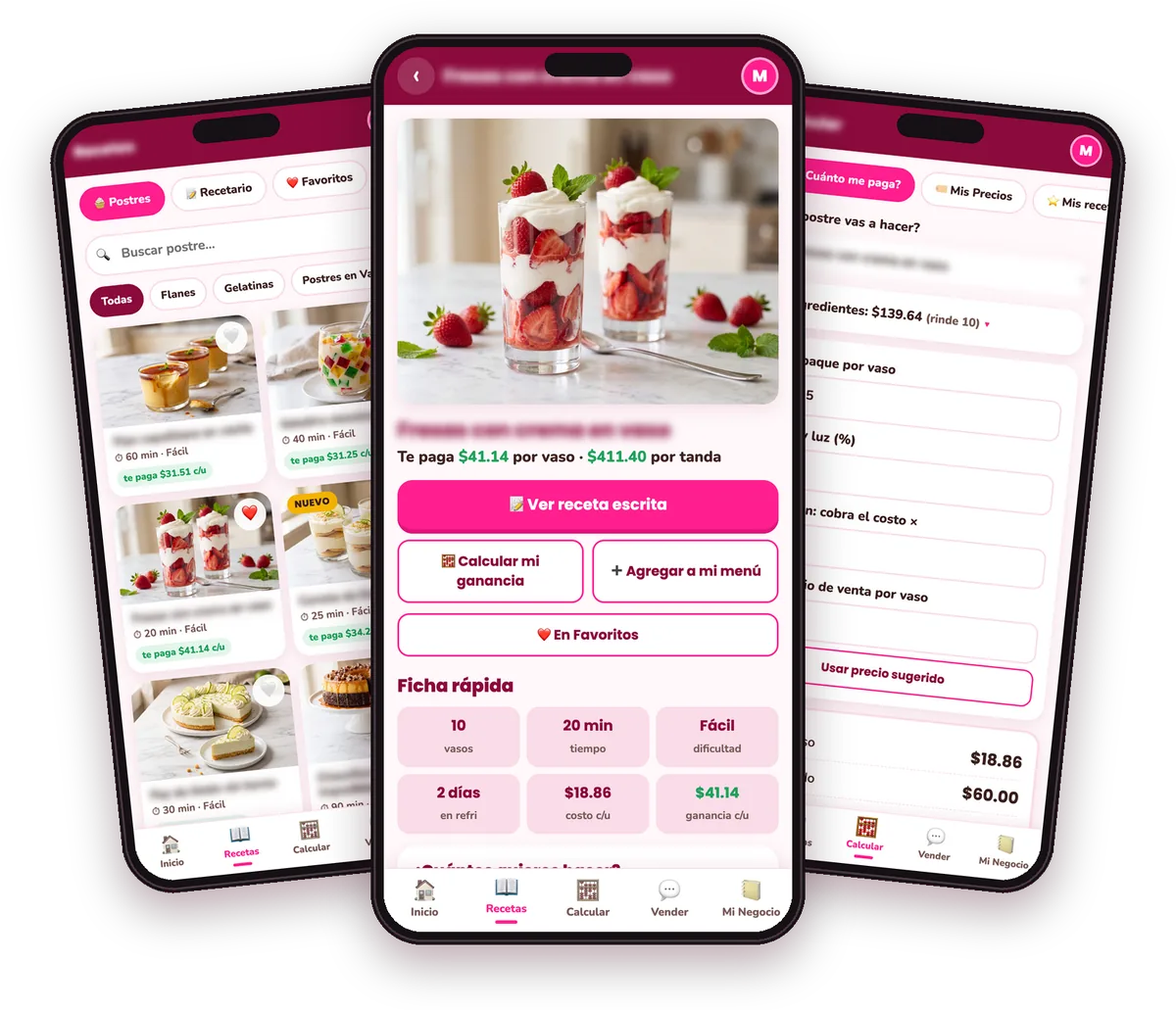 The Postres que Pagan app on a phone
